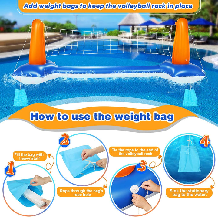 Subtail Aufblasbares Volleyball-Set, 290 cm Aufblasbares Pool Schwimmset Inklusive Basketballkorb-Se
