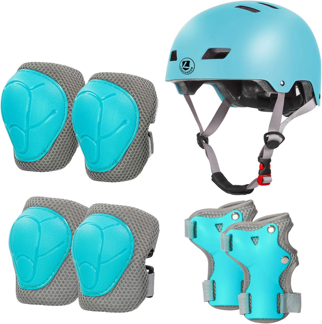 LANOVAGEAR Kinderhelm mit Knieschützern, Ellbogenschützern und Handgelenkschützern, 7-in-1-Schutzaus