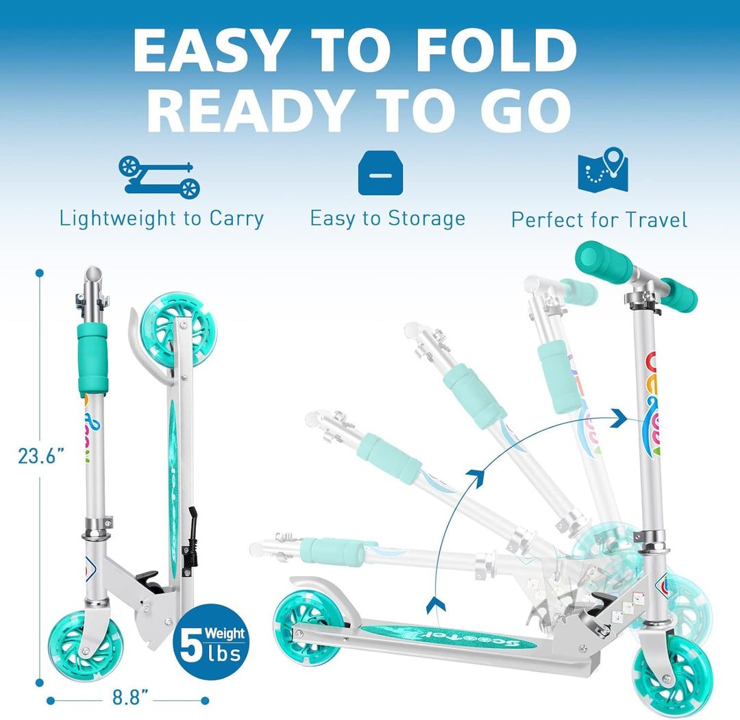 BELEEV Roller Kinder 2 Räder, Klappbar Kinderroller für Mädchen Jungen, Tretroller mit LED Leuchtend