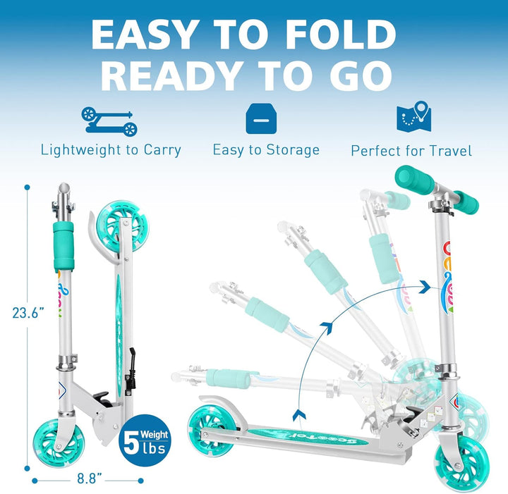 BELEEV Roller Kinder 2 Räder, Klappbar Kinderroller für Mädchen Jungen, Tretroller mit LED Leuchtend