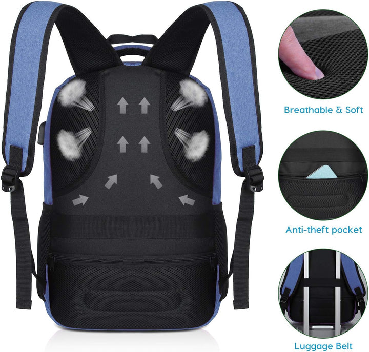YAMTION Rucksack Herren Rucksack Schule mit USB Ladeanschluss, 15,6 Zoll Laptopfach Schulrucksack Ju