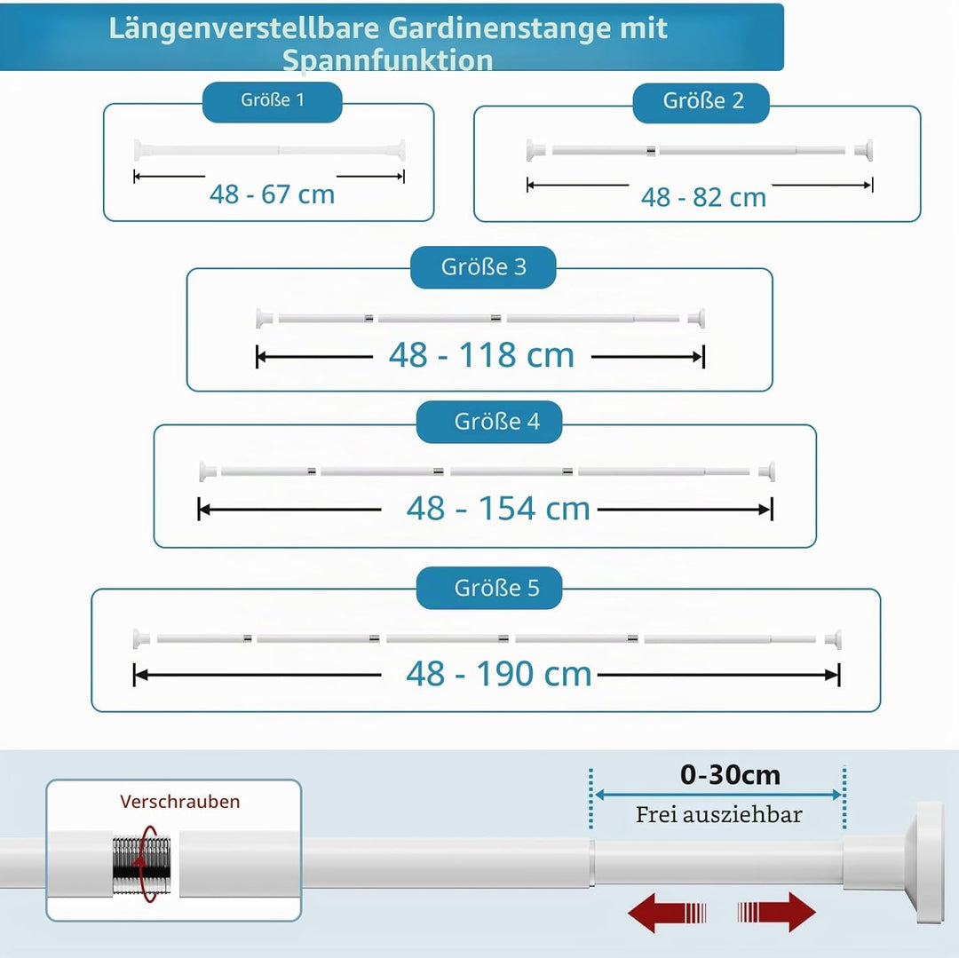 WELDUN Gardinenstange ohne Bohren 46-190CM Teleskopstange Duschvorhangstange Einstellbare Vorhangsta
