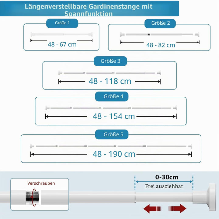 WELDUN Gardinenstange ohne Bohren 46-190CM Teleskopstange Duschvorhangstange Einstellbare Vorhangsta