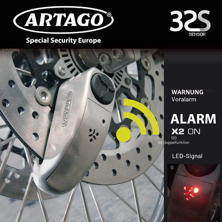 ARTAGO 32S1 Pack Bremsscheibenschloss mit Alarm 120db Hohe Sicherheit + Halterung für BMW (R1250GS,