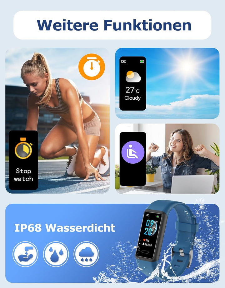 Cloudpoem Fitness Tracker,Fitnessuhr für Damen Herren mit Pulsuhr,Schrittzähler,Kalorienzähler,Schla