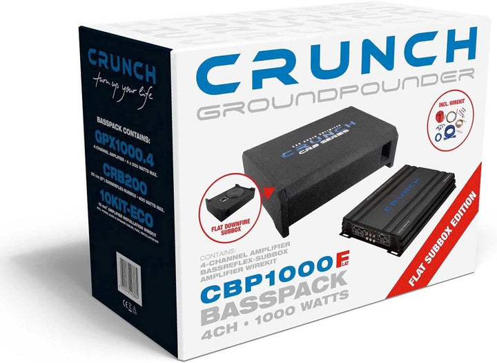 Crunch CBP 1000F | Flacher Subwoofer + 4-Kanal-Verstärker + kompletter Kabelsatz