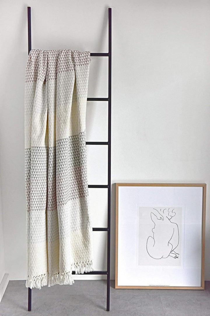 Wohndecke Plaid Dana, 150x200 cm, Grau Mauve (Altrosa) Weiss (Weiss), Gemustert, Boho, Baumwolle, ge