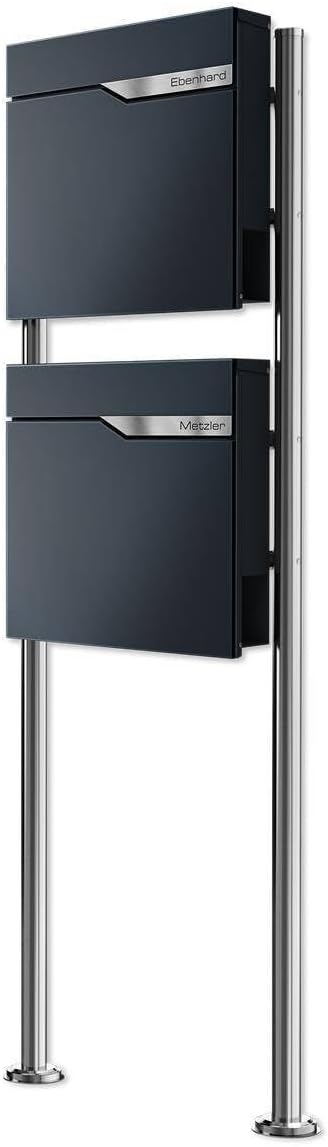 Metzler Doppel Standbriefkasten in Anthrazit RAL 7016, Pulverbeschichtet & mit Zeitungsfach - Inkl.
