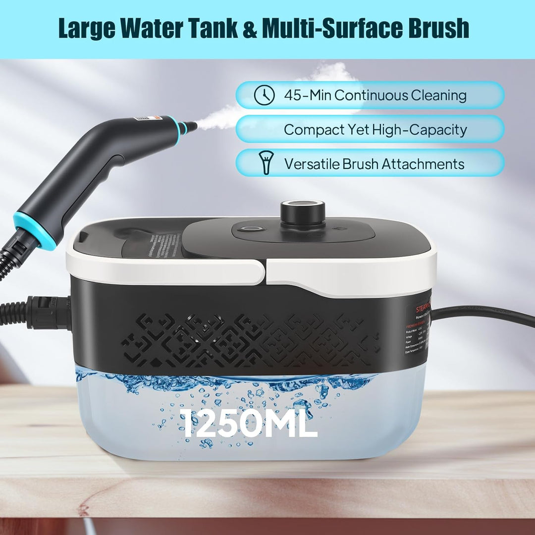 Dampfreiniger Handgerät 2500W, 4.5 Bar Hochdruck & 15s Aufheizung, 1250ml Wassertank, 9 Zubehör für