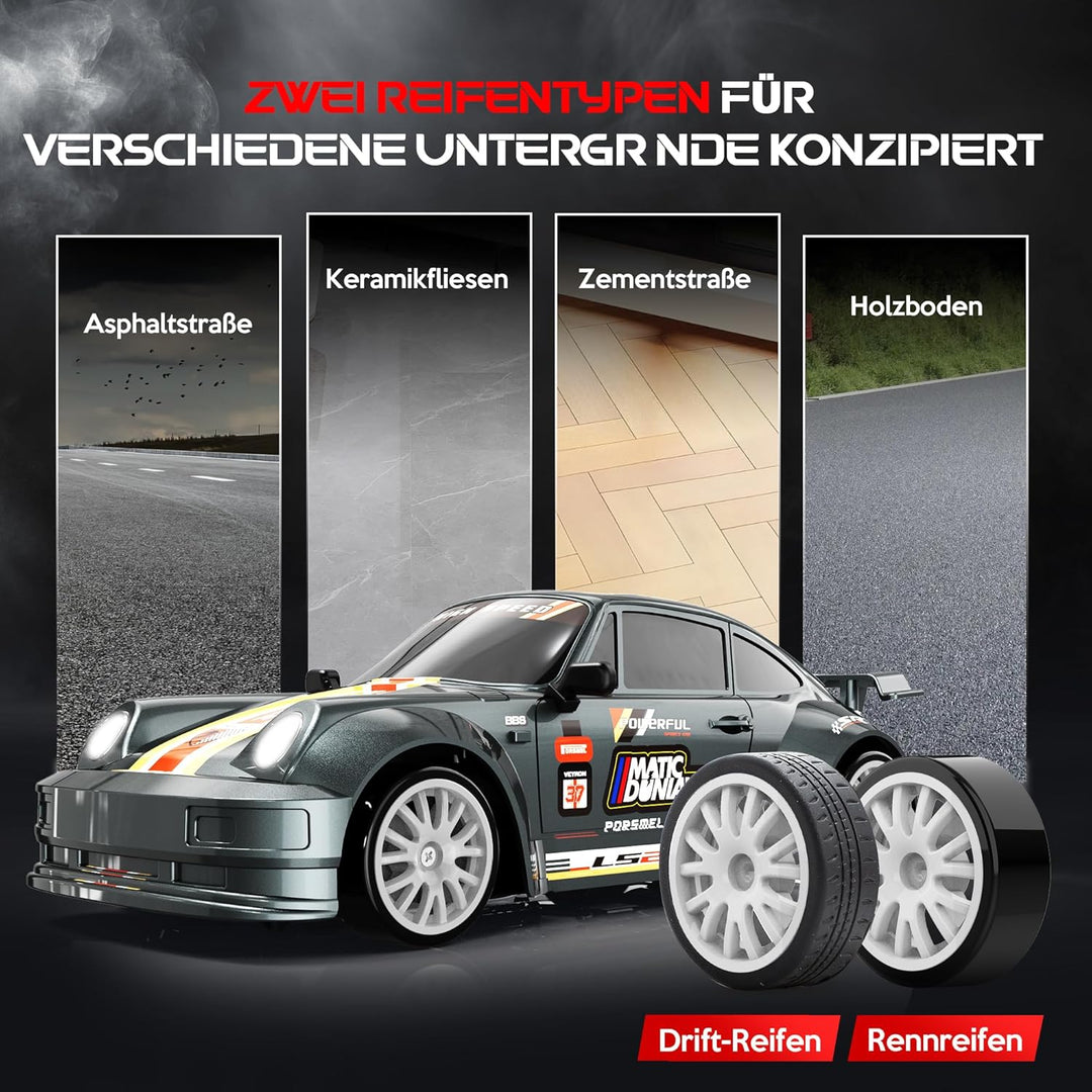 HappyGoLucky Mini RC Drift Auto, 2.4GHz Ferngesteuertes Auto, Massstab 1:24, 10-15KM/H, LED-Lichter,