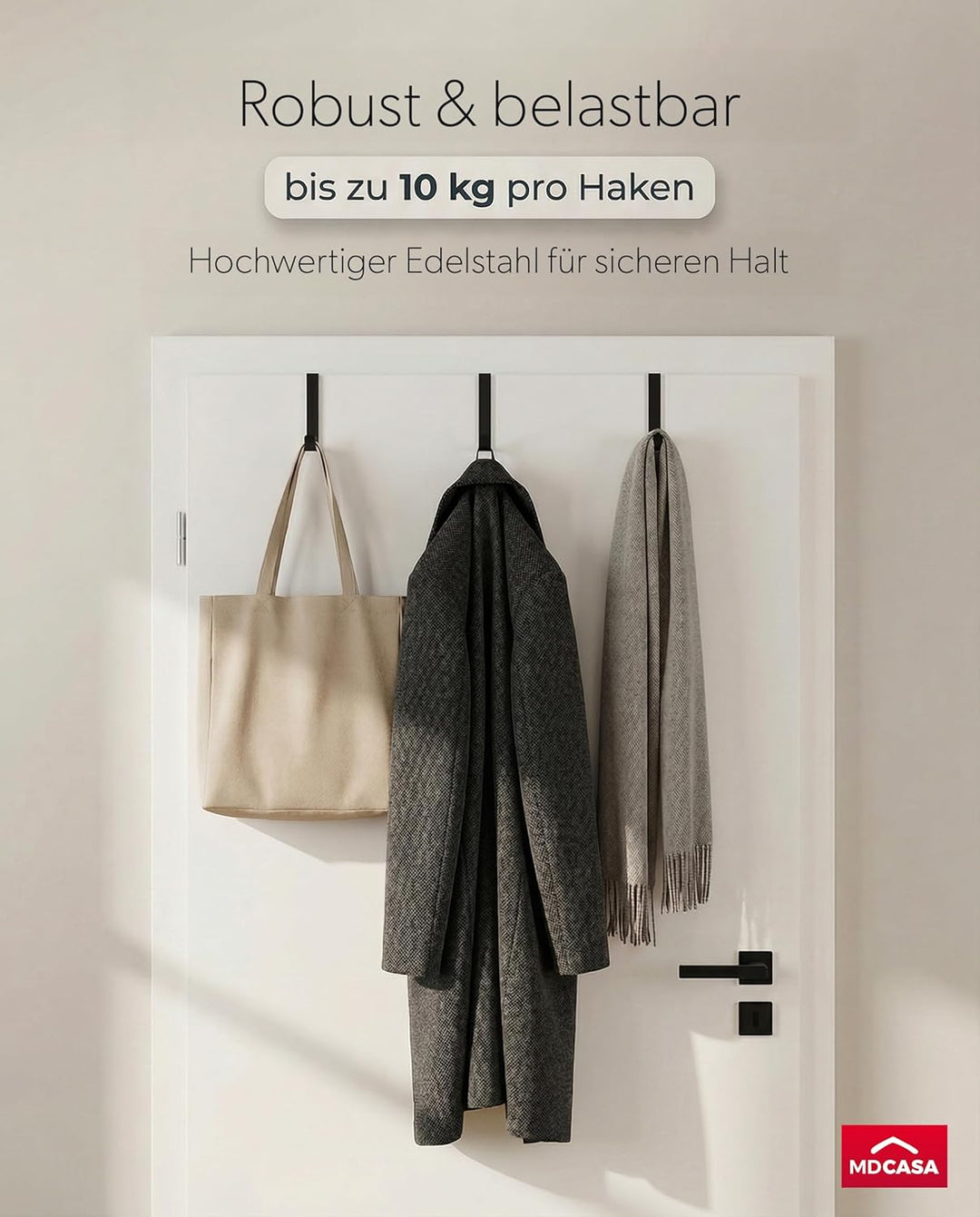 MDCASA Premium Türhaken I Türhaken zum Einhängen inkl. Filzpad I 4 hochwertige &amp; stabile Haken zum E