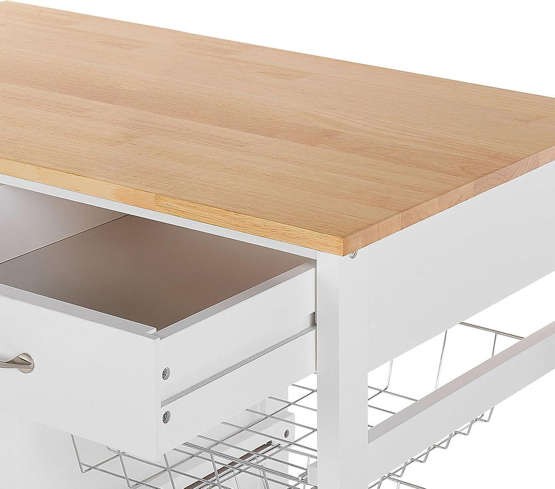 Beliani Servierwagen Holz weiss mit 2 Schubladen Schrank 2 Metallkörben Rollen Boves