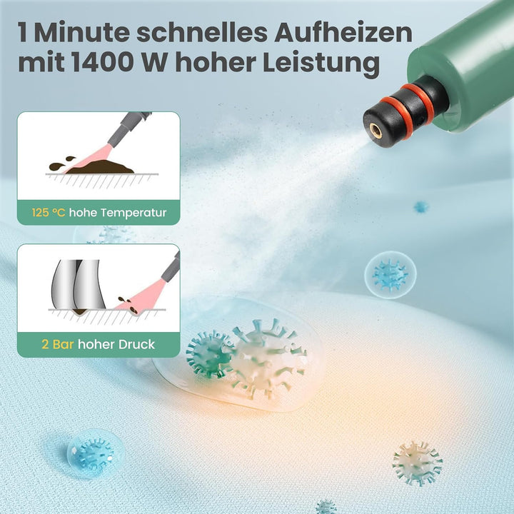 COSTWAY Dampfreiniger 1500W, Tank: 400 ML, Temperatur: bis zu 125℃, Aufheizzeit: 1 min., Dampfdruck:
