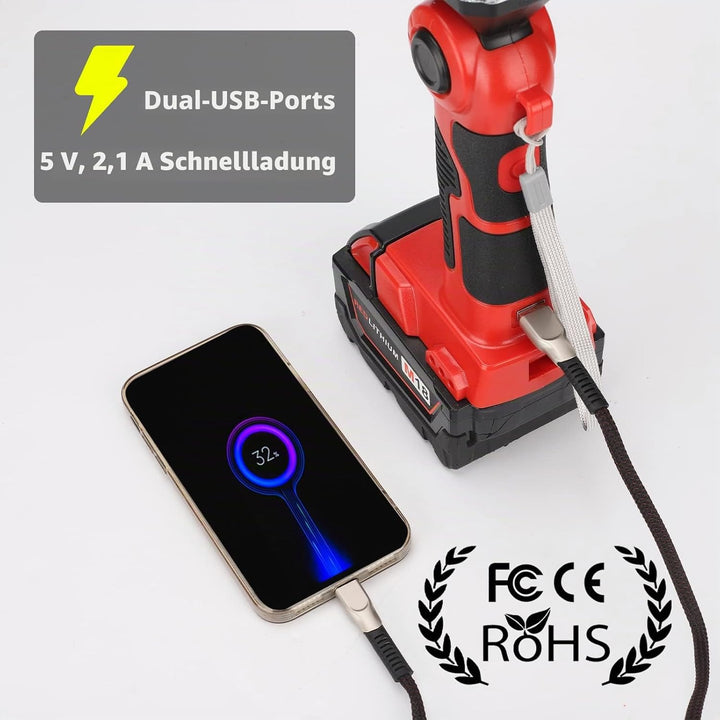 25W 2000LM LED Lampe für Milwaukee M18 Akku, 18V Akku Lampe für Camping, Autoreparatur, Not- und Bau