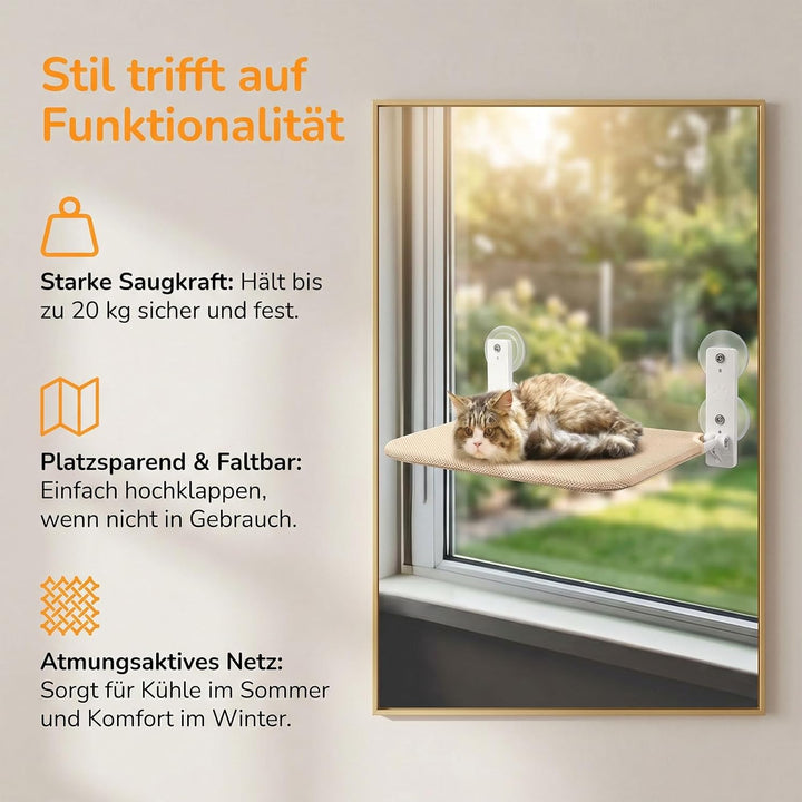 Fensterliege für Katzen, Katzenbett Fenster, Faltbare Hängematte Katze mit Starken Saugnäpfen, 30x52