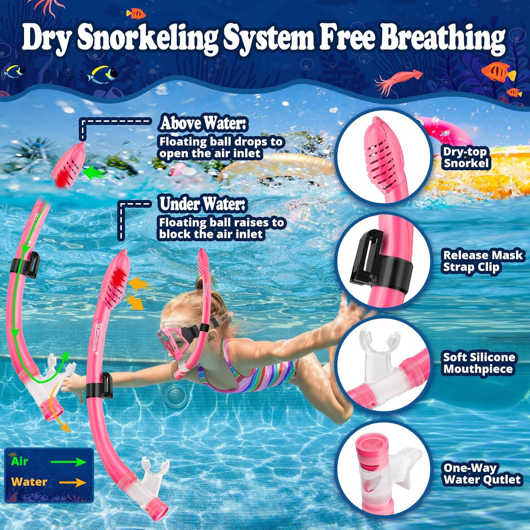 UPhitnis Schnorchelset Kinder - Taucherbrille Anti-Fog und Trocken Schnorchel - Anti-Leck Tauchmaske
