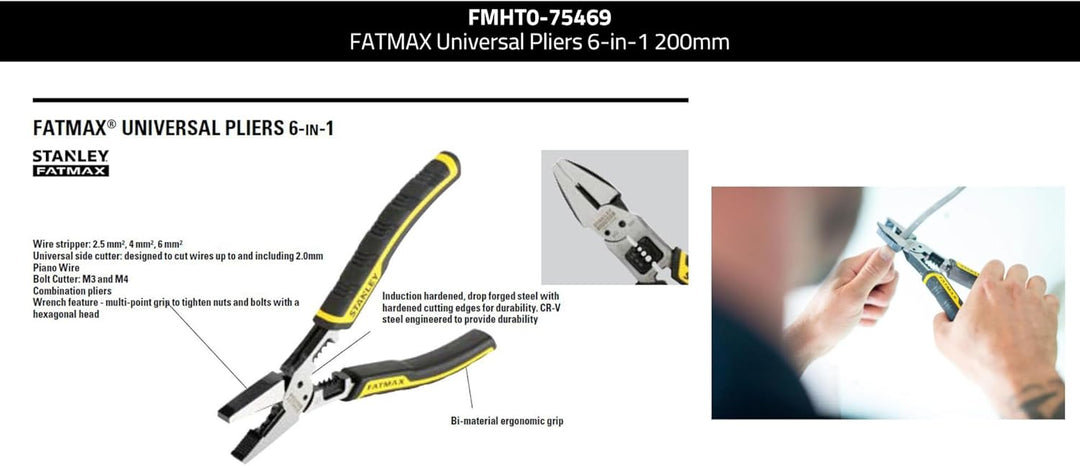 Stanley FatMax Multifunktionszange / Universalzange 6-in-1 (Abisolierzangen-, Ringschlüssel-, Kombin