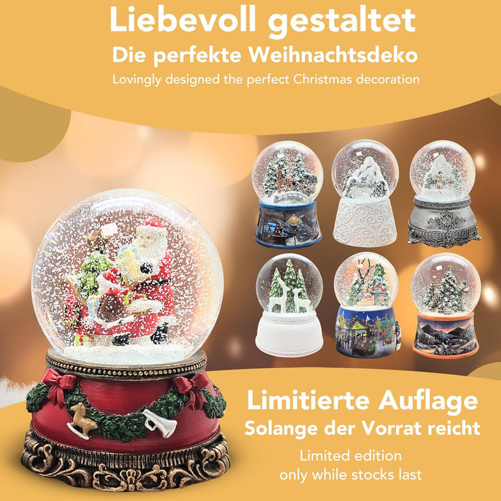 Schneekugel Weihnachten Spieluhr | Christmas Shopping | Weihnachtsmann mit Schlitten und Engel | Soc