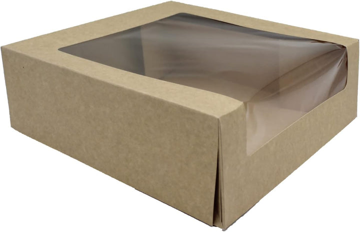 BAMI Tortenkarton | Kuchenkarton | Konditorkarton | Tortenbox | Vollpappe, braun mit Sichtfensterdec