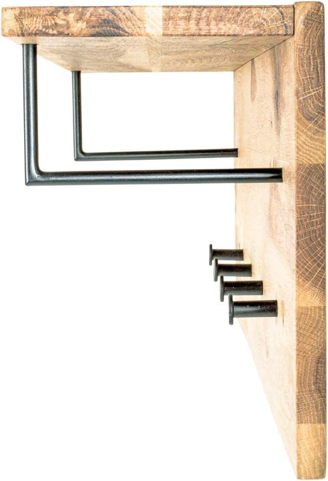HAKU Möbel Wandgarderobe, Massivholz, eiche geölt-schwarz, B 80 x T 20 x H 30 cm Eiche Geölt-schwarz