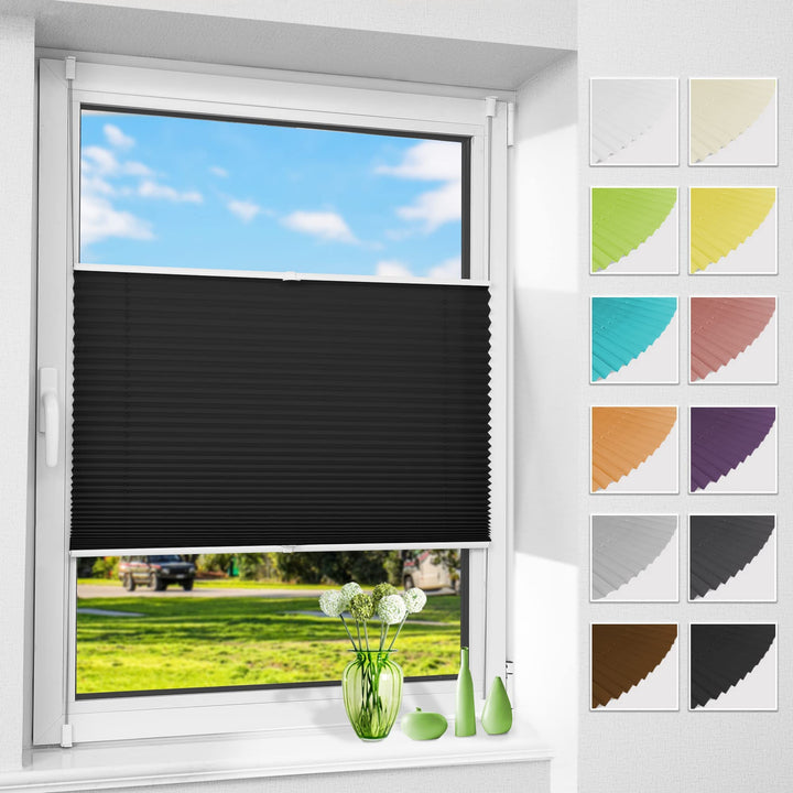 Allesin Plissee ohne Bohren Plissees Klemmfix Schwarz 35x80cm(BxH), Plisseerollo Faltrollo mit Klemm