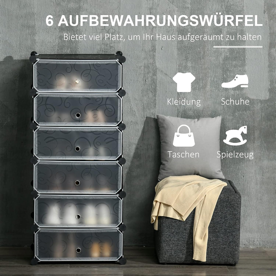 HOMCOM Schuhboxen 6er Set Schuhkarton Stapelbar Transparent Tür Schwarz | DIY, Schuhorganizer, Schuh