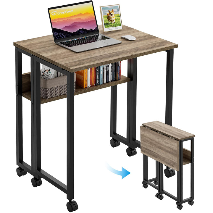 GreenForest Kleiner Schreibtisch Klappbar, 80 cm Klappschreibtisch mit Rollen, Einfache Montage Klap