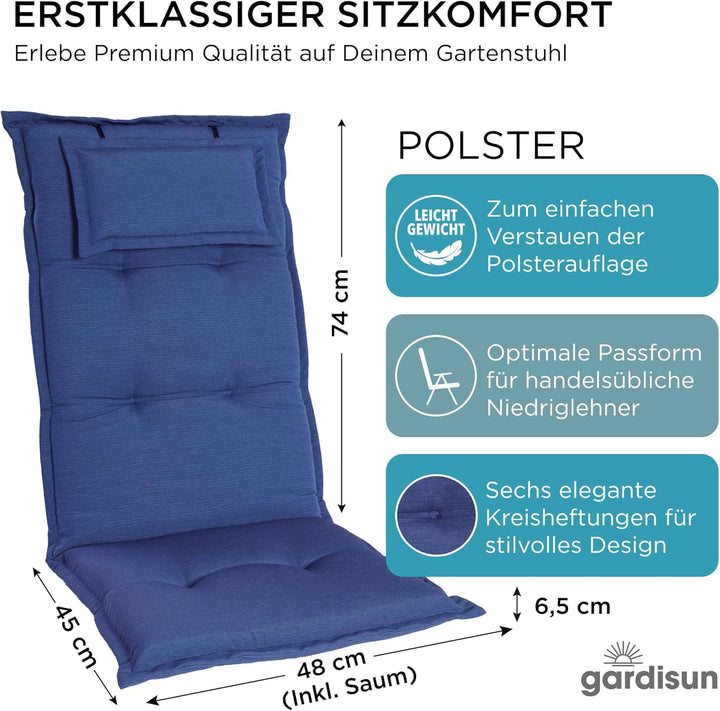 Gartenstuhlauflagen Hochlehner mit Kopfteil I Extra Dicke Sitzauflagen I Made in Europe I Polsterauf