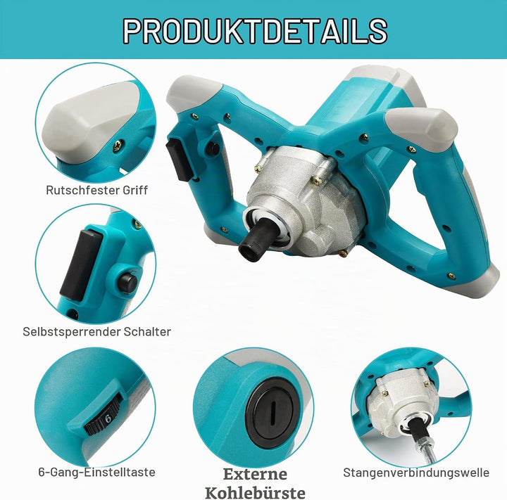 Elektrischer Hand-Zementmischer, 2100 W elektrischer Betonmischer mit 6 Geschwindigkeiten, 220 V Han