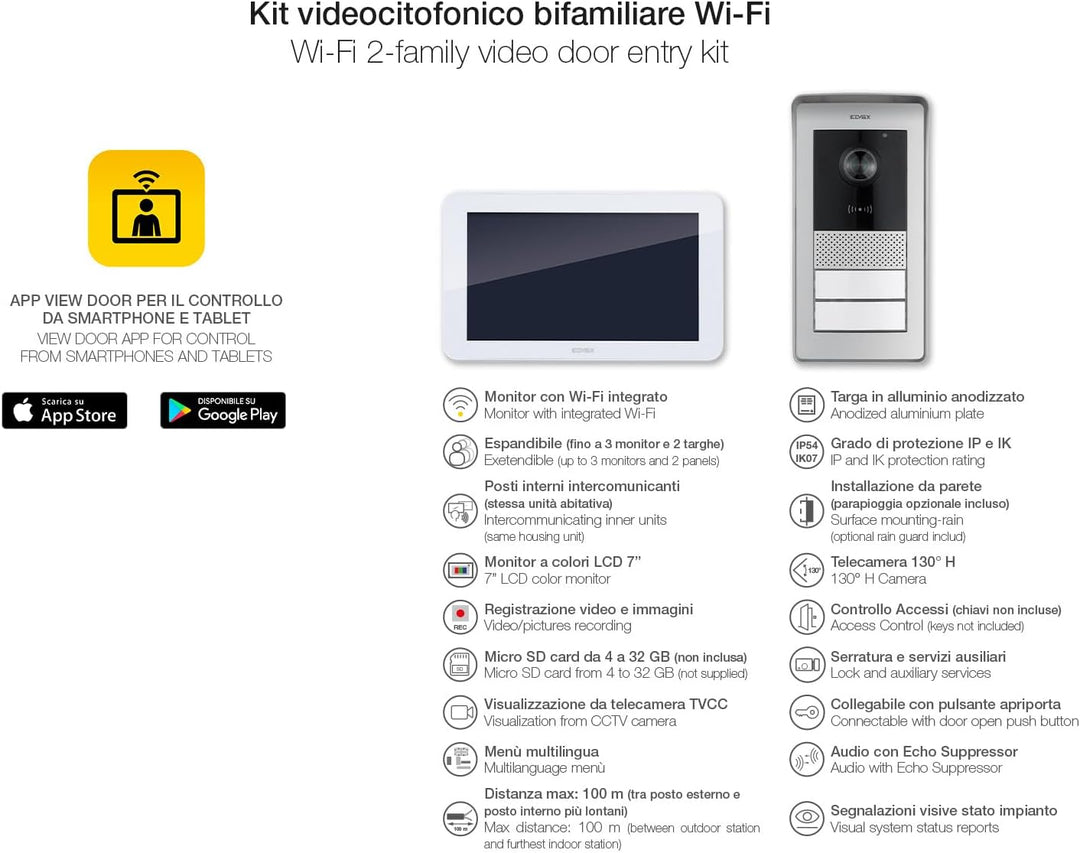 VIMAR K42956 Videosprechenalagen-Set enthält Freisprech-Touchscreen-Videohaustelefon LCD 7in und WLA