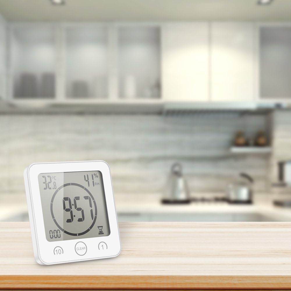 AOZBZ Duschwanduhr, Digitaler Küchentimer mit Alarm, Wasserdicht Touchscreen Timer, Temperatur Luftf