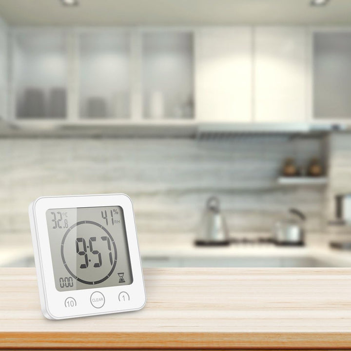 AOZBZ Duschwanduhr, Digitaler Küchentimer mit Alarm, Wasserdicht Touchscreen Timer, Temperatur Luftf