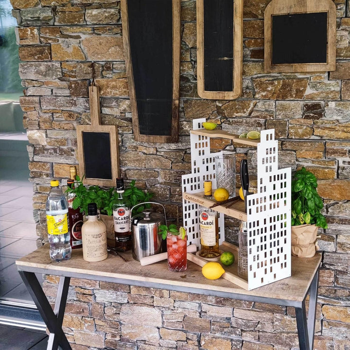 UNUS HOME Etagere Cocktailbar, weiss, 2 Etagen mit Griff, für Cocktails, Früchte und Snacks mit Flas