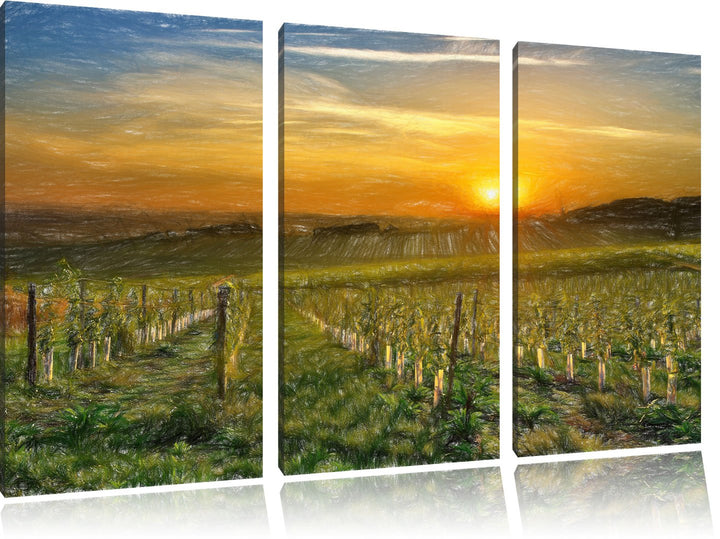 Pixxprint Weinberg in Bergerac Frankreich / 3-Teilig/Gesamtmass 120cm Leinwandbild bespannt auf Holz