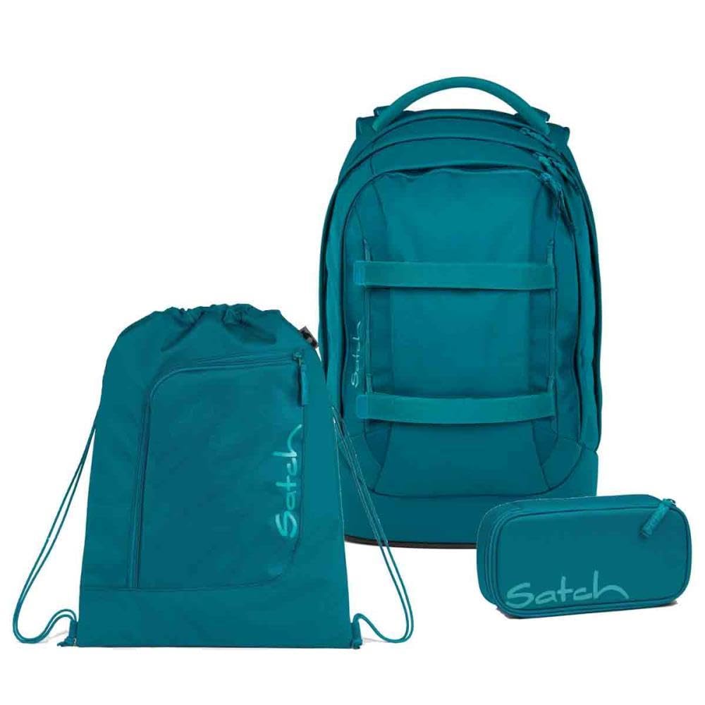 Satch Pack Schulrucksack Set 3tlg. inkl. Schlamperbox und Sportbeutel (Deep Petrol), Deep Petrol