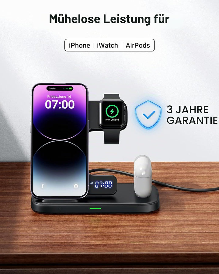 INIU 3 in 1 Kabelloses Ladegerät, Induktive Ladestation für Apple Watch und iPhone, Wireless Charger