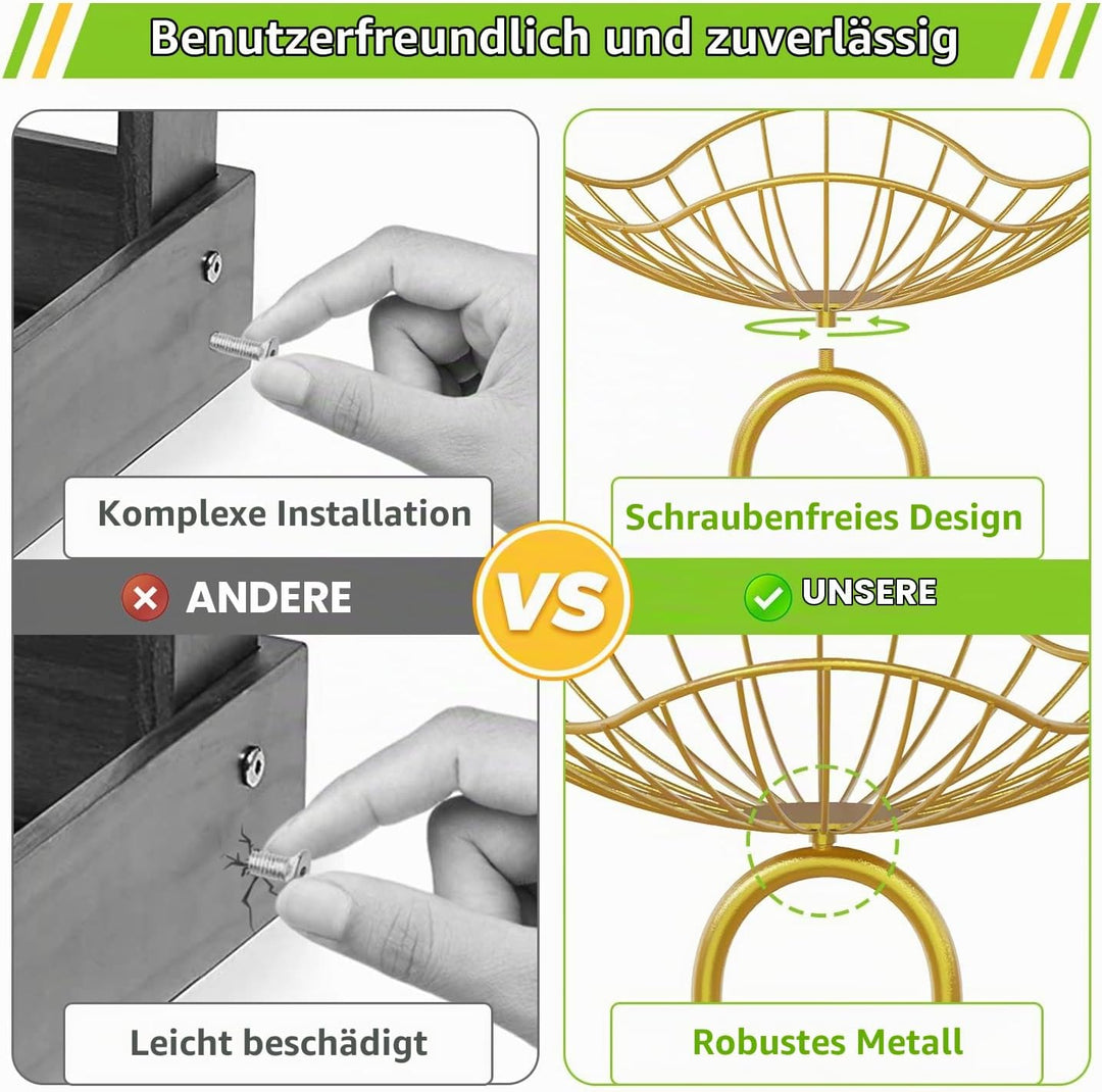 PouHenier.jh 4 Etagere Grosse Obstschale und Gemüsekorb für Küchenarbeitsplatte, Gestufter Metall Ob