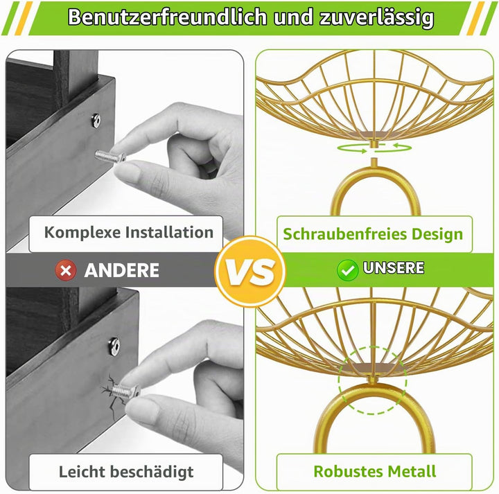 PouHenier.jh 4 Etagere Grosse Obstschale und Gemüsekorb für Küchenarbeitsplatte, Gestufter Metall Ob