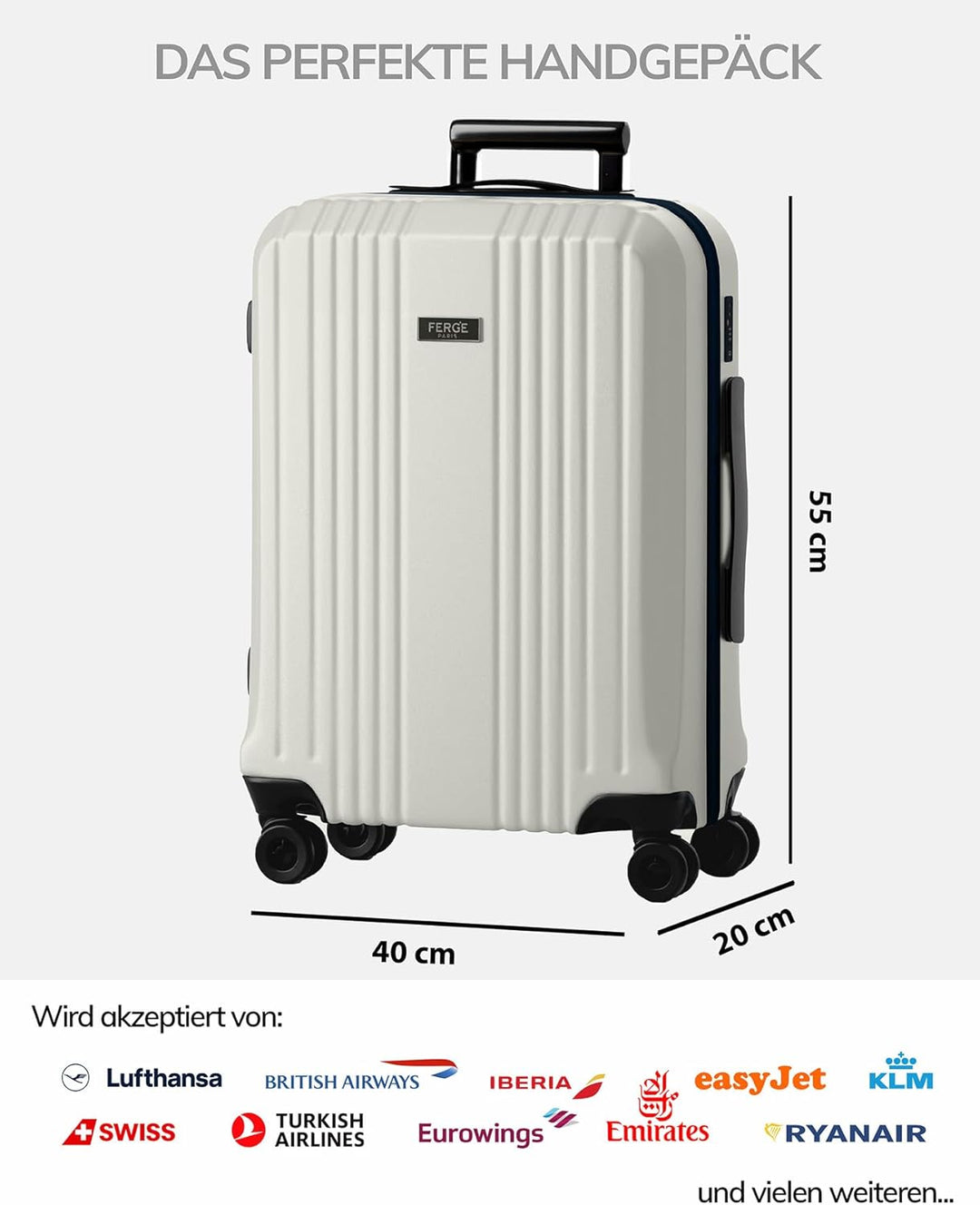 FERGÉ Handgepäck-Koffer Hartschale mit TSA Schloss Cannes Bordgepäck Rollkoffer 55 cm Reisekoffer Ka