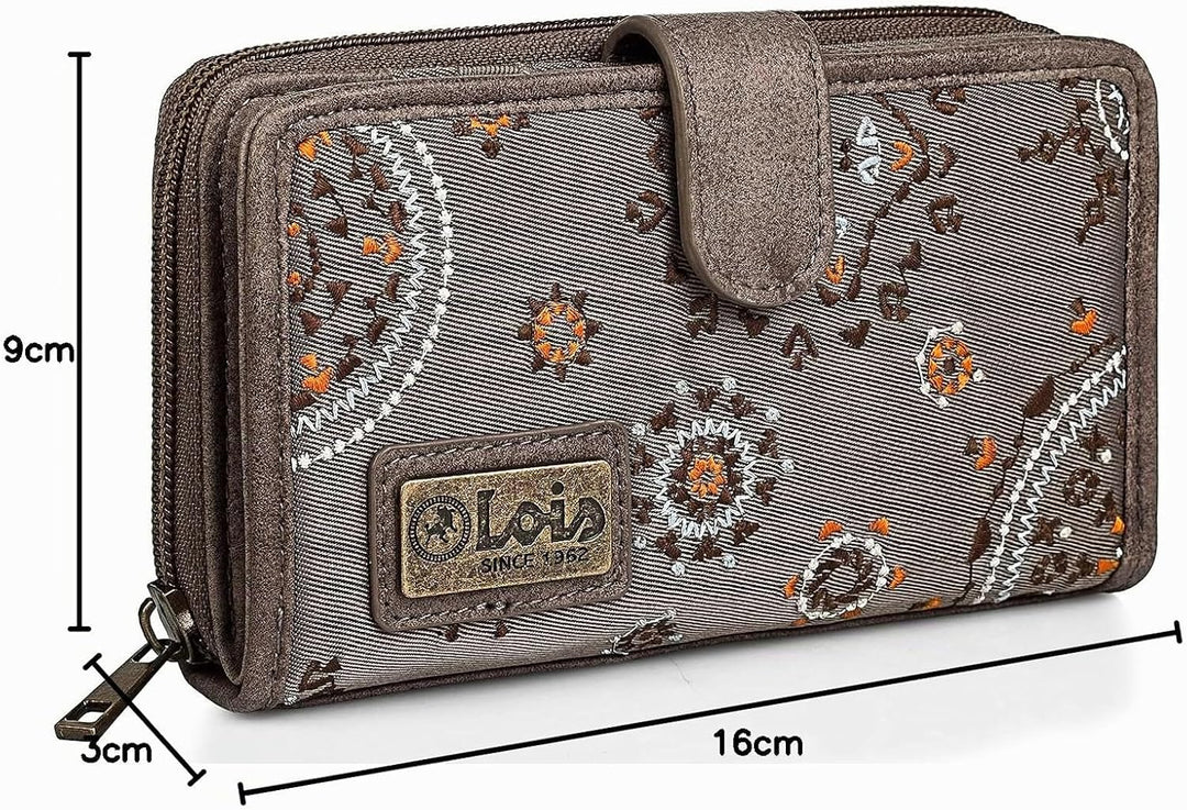 Lois - Brieftasche für Frauen bestickte mit Kartenhalter mit Mandala-Motiven. Canvas und PU-Leder fü