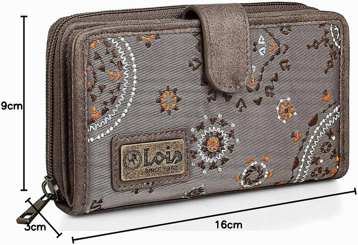 Lois - Brieftasche für Frauen bestickte mit Kartenhalter mit Mandala-Motiven. Canvas und PU-Leder fü