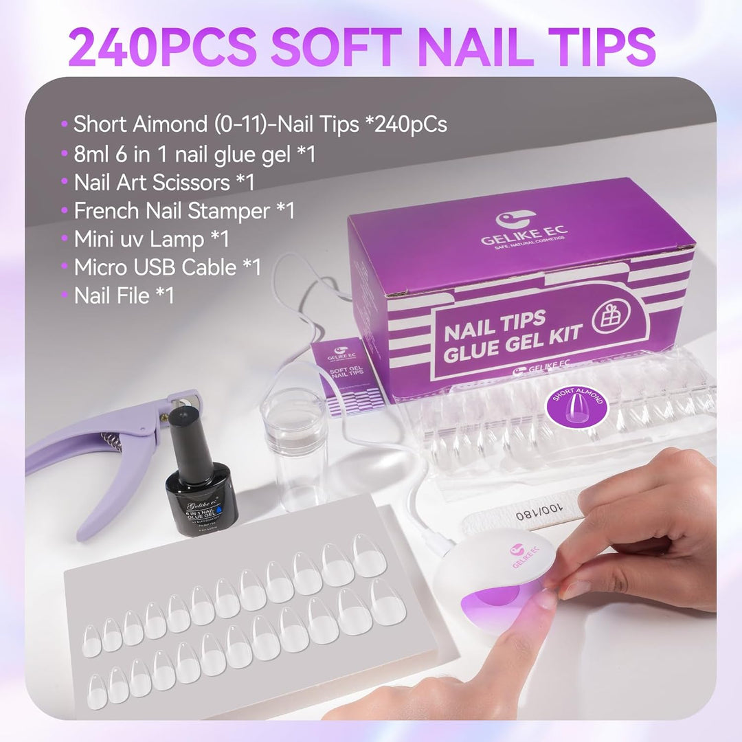 Gelike ec Nail Tips and Glue Gel Kit - Gel Nail X Extension Set Nageltips und Kleber Gel Nail Kit 6