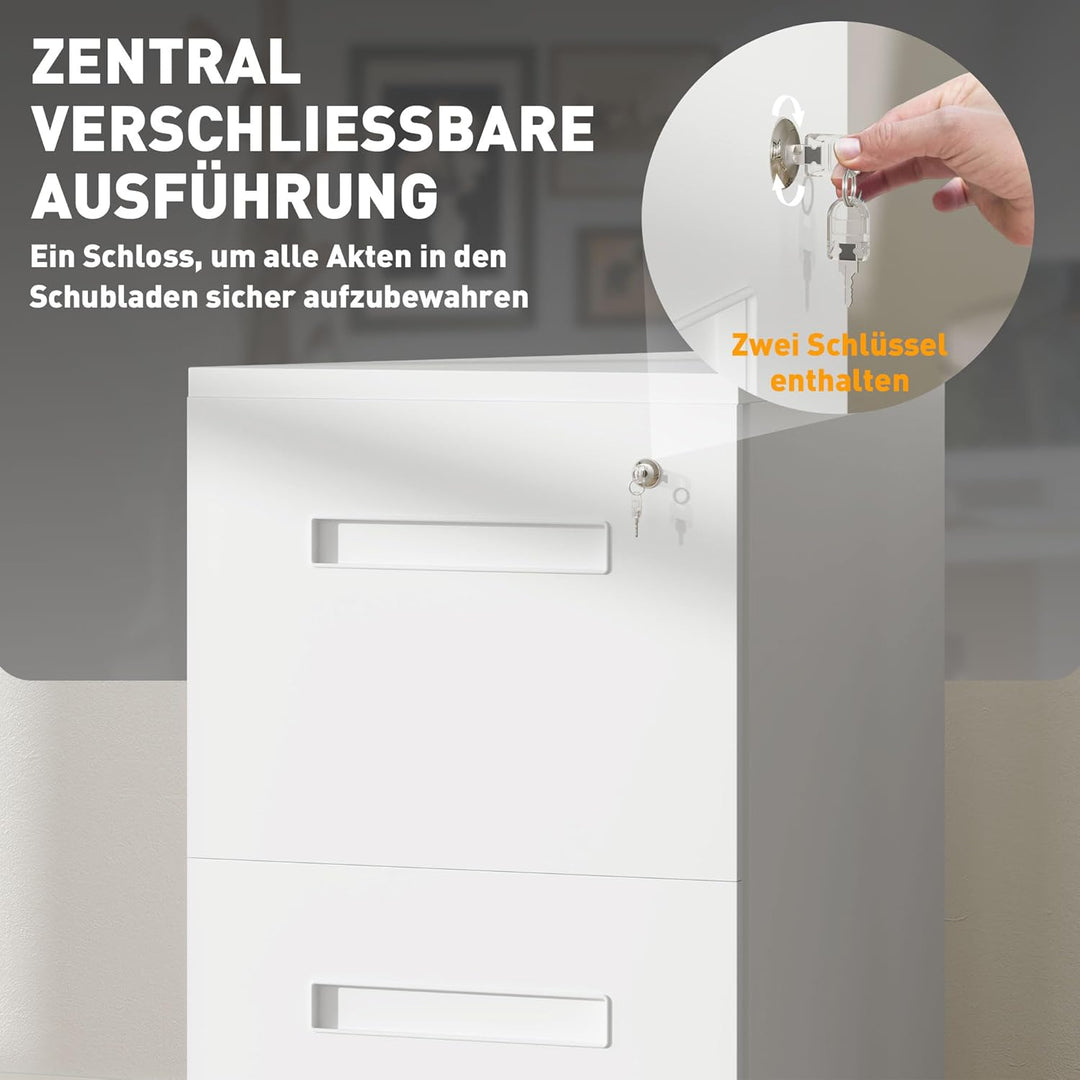 Vinsetto Rollcontainer Aktenschrank mit 2 Schubladen Abschliessbarer Rollschrank Bürocontainer Büros