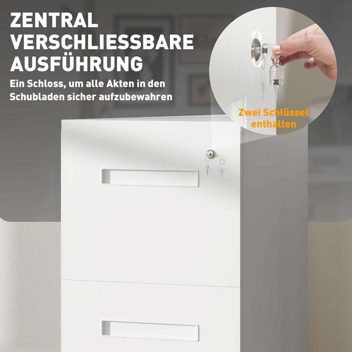 Vinsetto Rollcontainer Aktenschrank mit 2 Schubladen Abschliessbarer Rollschrank Bürocontainer Büros