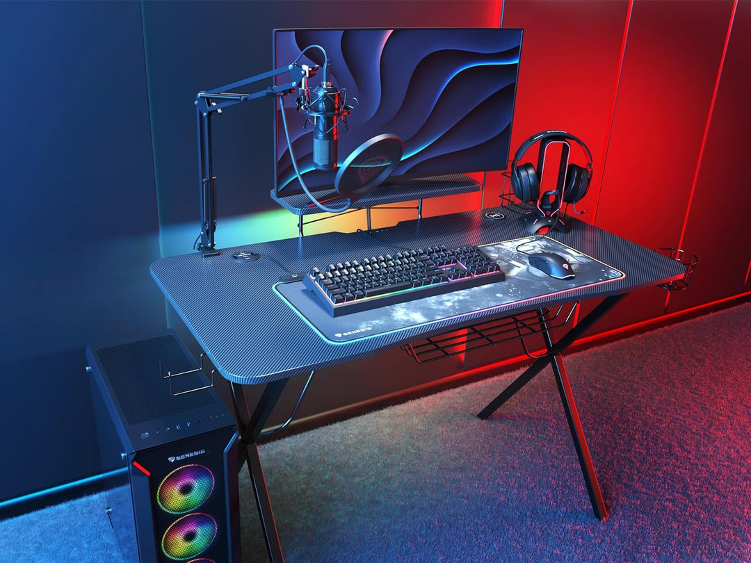 Genesis RGB Kopfhörerständer mit Mouse Bungee und USB Hub, Gaming Headset Halter mit 2X USB 2.0, Kab