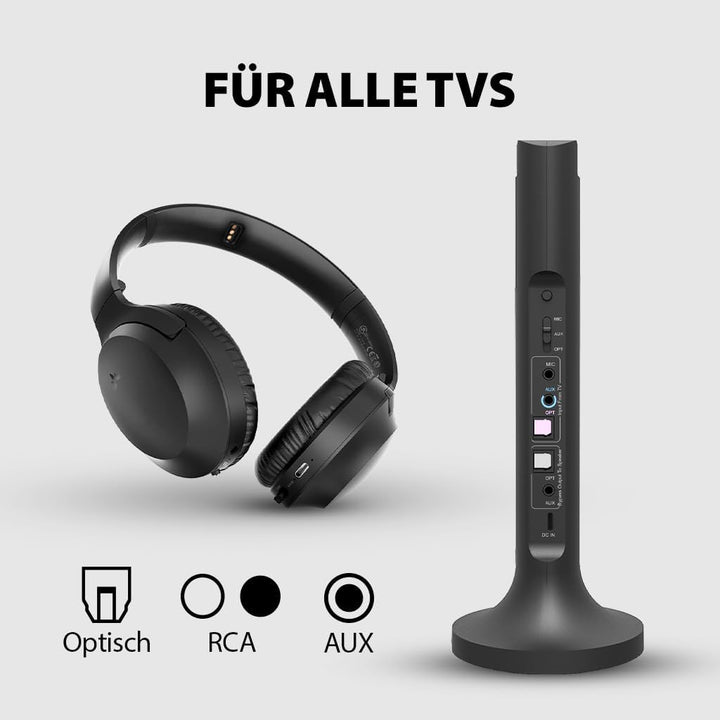 Avantree Opera - 35 Stunden Komfortabler Kabelloser Funkkopfhörer mit Bluetooth Sender &amp; Ladestation