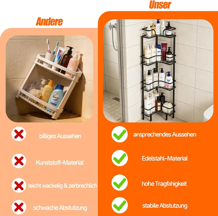 4 Stufiges Stehend Duschregal ohne Bohren, Ecke Duschregal Freistehende, Shampoo Halterung für Dusch