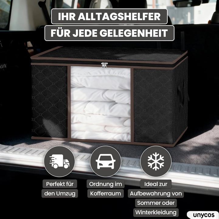 unycos - 4 Stück | 90L Aufbewahrungstasche, Kleideraufbewahrungstaschen, Stoff mit Transparentem Fen