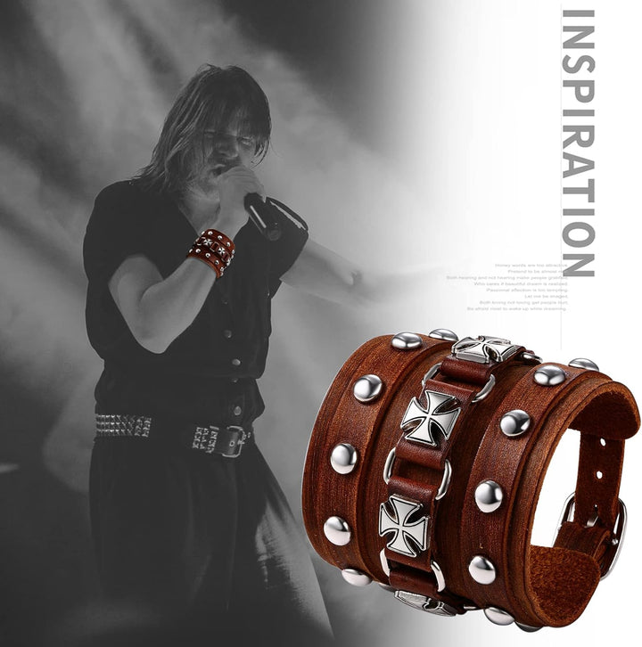 OIDEA 3PCS Herren Leder Armband Set (Punk Rock Stil 4.1cm-5cm Breite Gross geflochtene handgefertigt