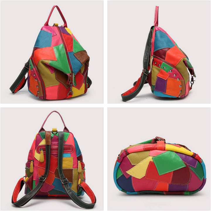 Eysee Rucksack Damen Leder Rucksackhandtasche-Rind Leder Daypack Collage Gradient 2019 NEU Mehrfagib